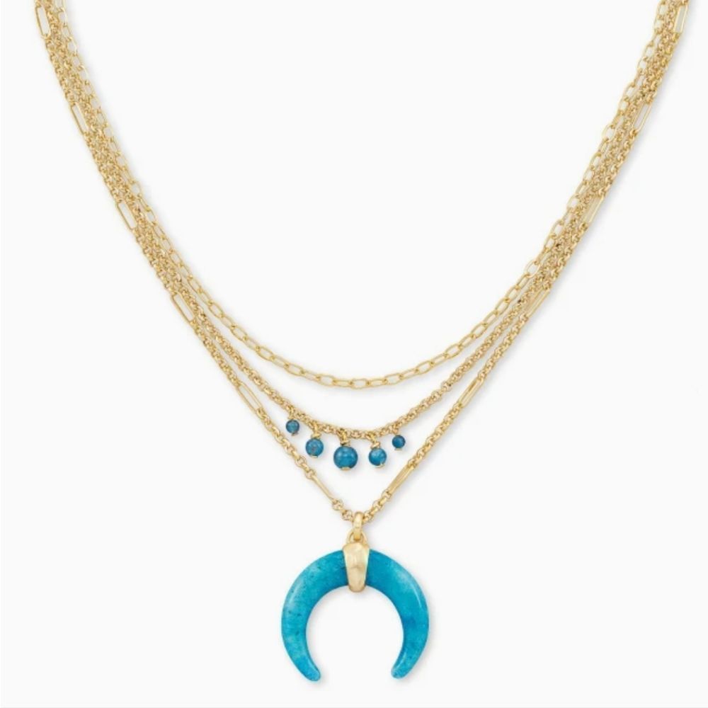 NWT KENDRA SCOTT GEMMA TEAL LABRADORITE 3 STRAND NECKLACE & HUGGIE EARRINGS SET - Picture 10 of 10